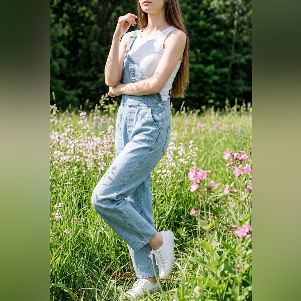 Light Blue Denim Overalls barrel leg adjustable straps by Item Ditto size small​